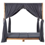 Doppel-Sonnenliege mit Vorhängen und Auflagen Akazie Massivholz – Bild 5