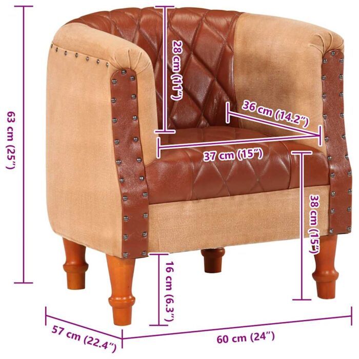 Sessel Braun Echtleder und Massivholz Mango – Bild 9