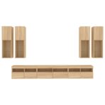 7-tlg. TV-Wohnwand mit LED-Leuchten Sonoma-Eiche – Bild 7