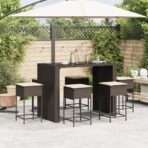 5-tlg. Gartenbar-Set mit Kissen Braun Poly Rattan – Bild 3