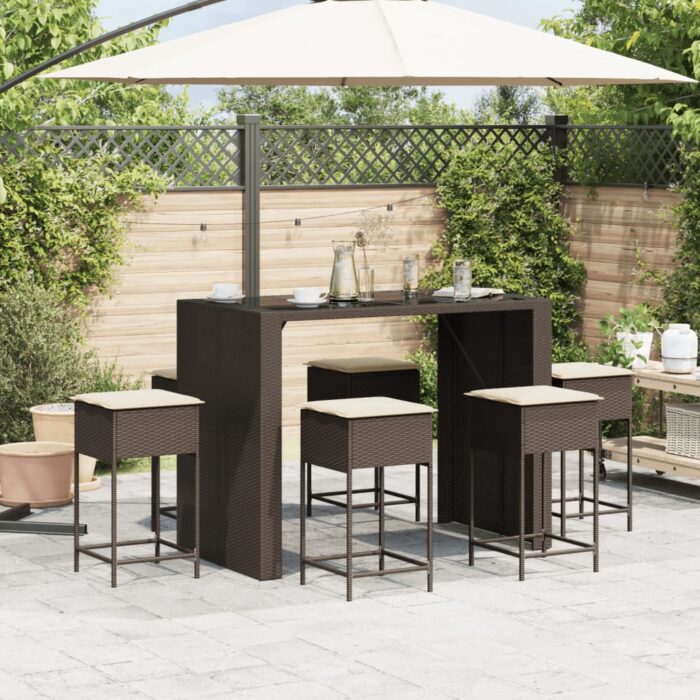 5-tlg. Gartenbar-Set mit Kissen Braun Poly Rattan – Bild 3