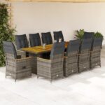 9-tlg. Garten-Bistro-Set mit Kissen Grau Poly Rattan