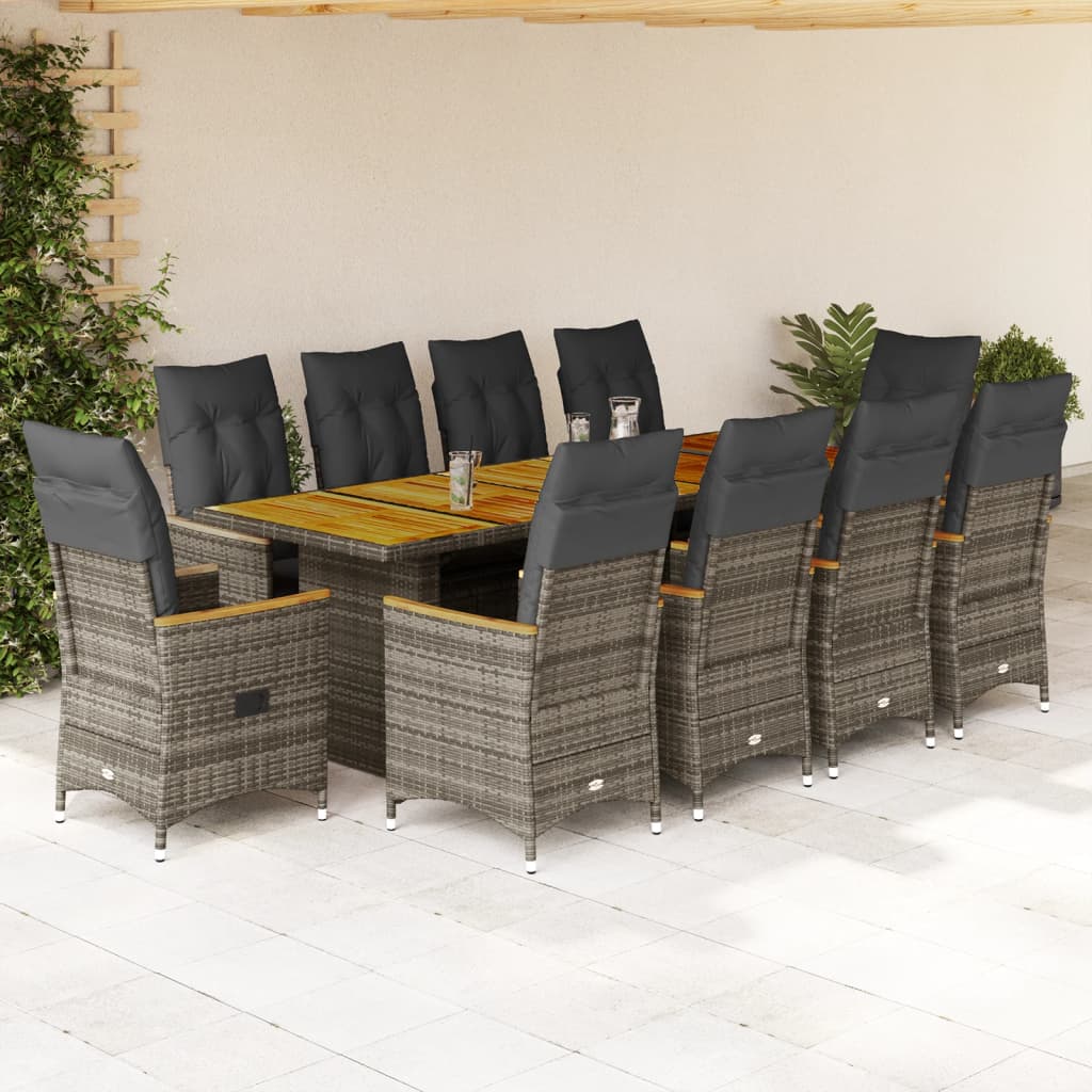 3277253_1.jpg 9-tlg. Garten-Bistro-Set mit Kissen Grau Poly Rattan – Bild 1