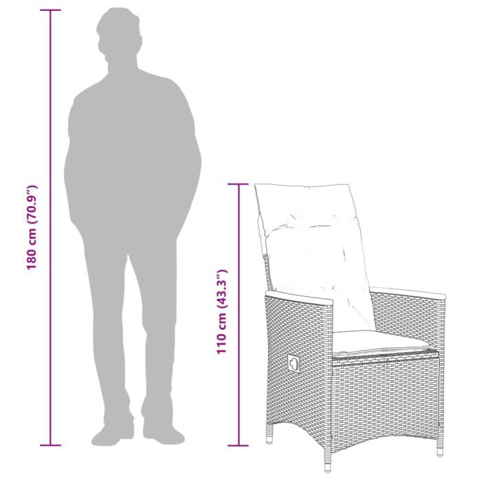 9-tlg. Garten-Bistro-Set mit Kissen Grau Poly Rattan – Bild 10