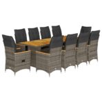 9-tlg. Garten-Bistro-Set mit Kissen Grau Poly Rattan – Bild 2