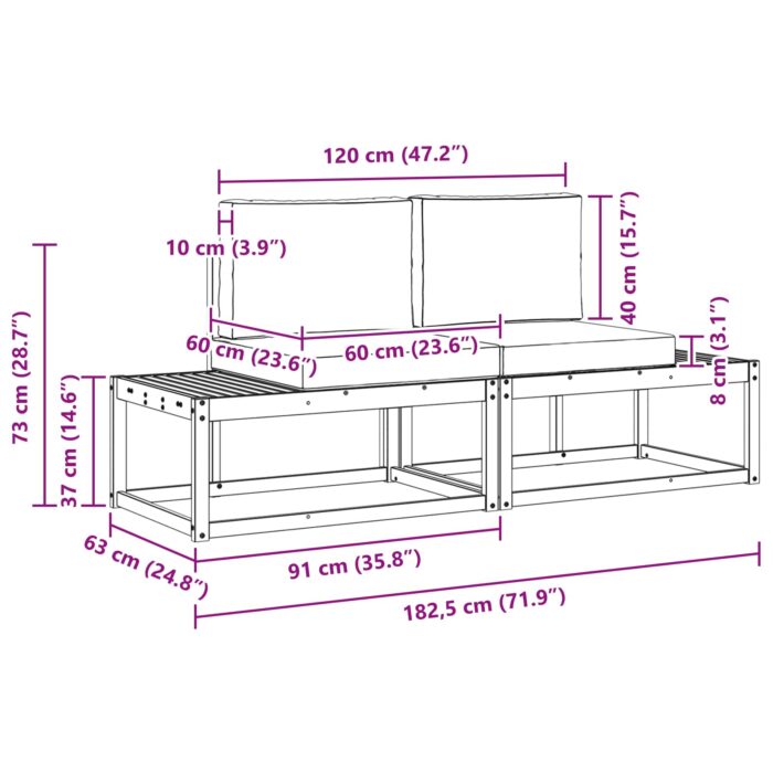 Outdoor-Sofagarnitur 2 pcs Natur 182,5 x 63 x 73 cm – Bild 8