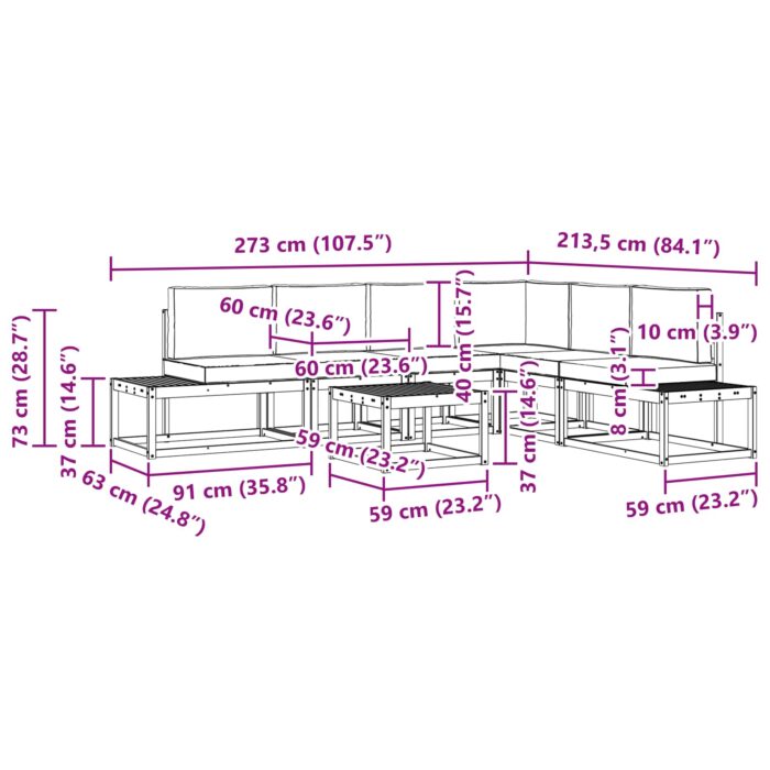 Sofa Set 7 Stück Natur Massivholz Akazie – Bild 11