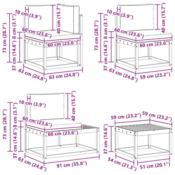 Sofa Set 7 Stück Natur Massivholz Akazie – Bild 12