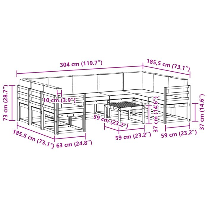 Outdoor-Sofagarnitur 10 pcs Natur Massivholz Akazie – Bild 9