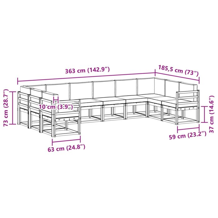 Outdoor-Sofagarnitur 10 pcs Natur Massivholz Akazie – Bild 8