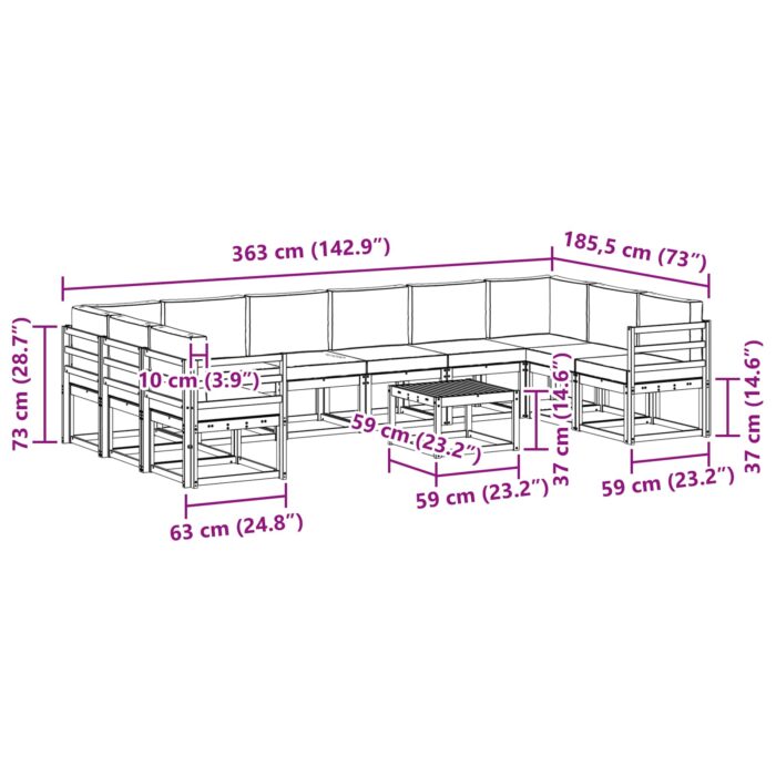 Outdoor-Sofagarnitur 11 pcs Natur Massivholz Akazie – Bild 9