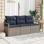 Sofa Set mit Kissen 3 pcs Braun Poly Rattan