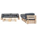 6-tlg. Paletten-Lounge-Set mit Kissen in Grau Holz – Bild 2