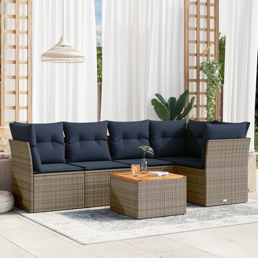3223632_1.jpg 6-tlg. Garten-Sofagarnitur mit Kissen Grau Poly Rattan – Bild 1