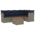 6-tlg. Garten-Sofagarnitur mit Kissen Grau Poly Rattan – Bild 2