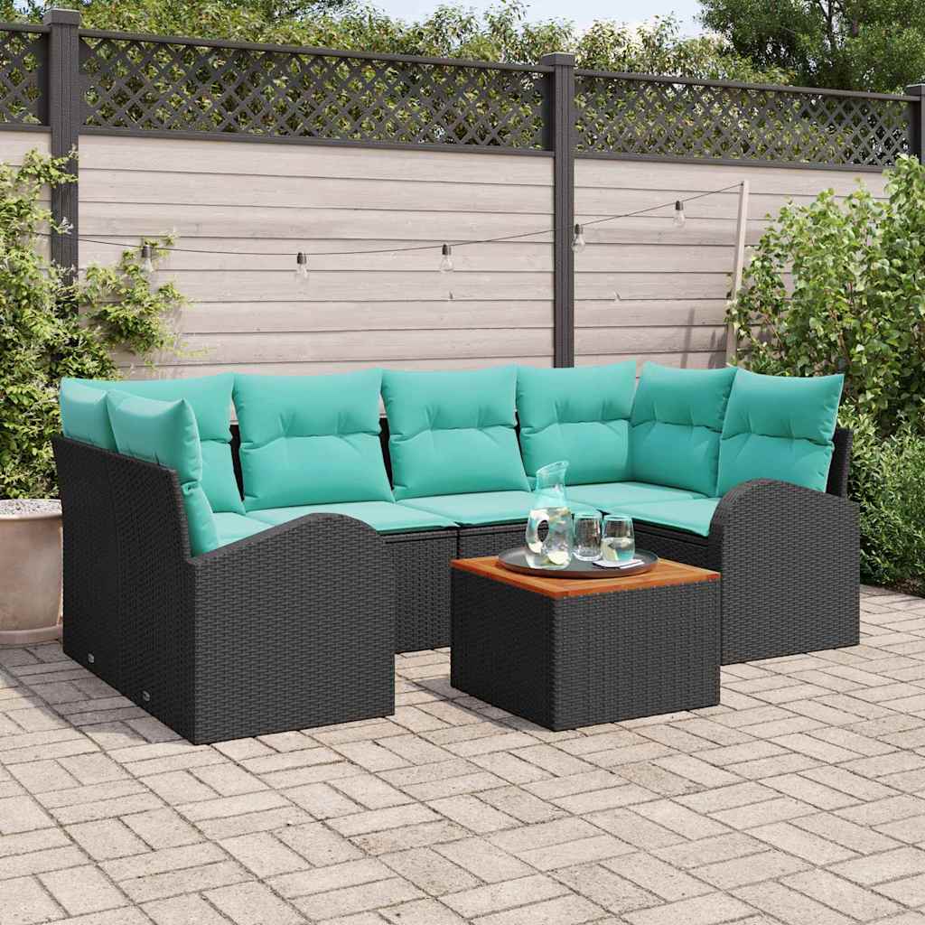 3356205_1.jpg Gartensofa-set 7 stk. Schwarz und Türkis Poly-Rattan – Bild 1
