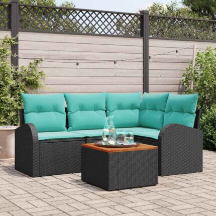 Gartensofa-set 5 stk. Schwarz und Türkis Poly-Rattan