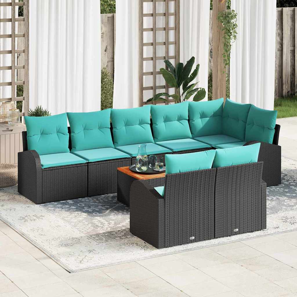 3356268_1.jpg Gartensofa-set 9 pcs Schwarz und Türkis Poly-Rattan – Bild 1