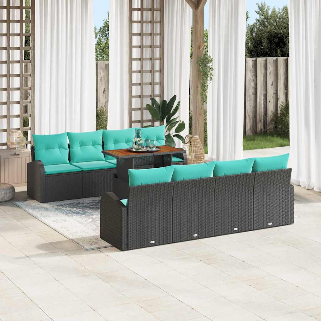 3358300_1.jpg Garten-Sofa-Set 9 stk. Schwarz Poly Rattan – Bild 1