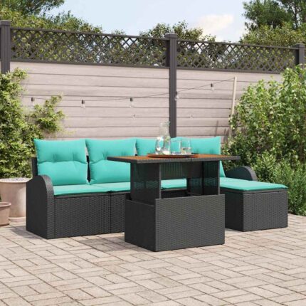 Garten-Sofa-Set 6 stk. Schwarz Poly Rattan