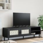 TV-Schrank SENJA Rattan-Optik Schwarz 158x40x49cm Kiefernholz - Massivholz Kiefer