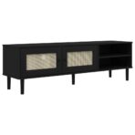 TV-Schrank SENJA Rattan-Optik Schwarz 158x40x49cm Kiefernholz - Massivholz Kiefer – Bild 2