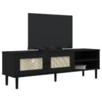 TV-Schrank SENJA Rattan-Optik Schwarz 158x40x49cm Kiefernholz - Massivholz Kiefer – Bild 3
