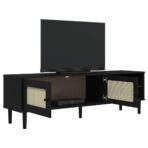 TV-Schrank SENJA Rattan-Optik Schwarz 158x40x49cm Kiefernholz - Massivholz Kiefer – Bild 4