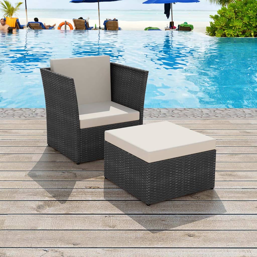 41981_1.jpg Gartensessel mit Fusshocker Poly Rattan Schwarz – Bild 1