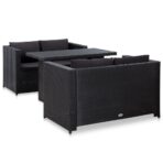 3-tlg. Garten-Lounge-Set mit Auflagen Poly Rattan Schwarz – Bild 2