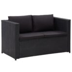 3-tlg. Garten-Lounge-Set mit Auflagen Poly Rattan Schwarz – Bild 3