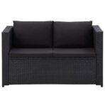 3-tlg. Garten-Lounge-Set mit Auflagen Poly Rattan Schwarz – Bild 4